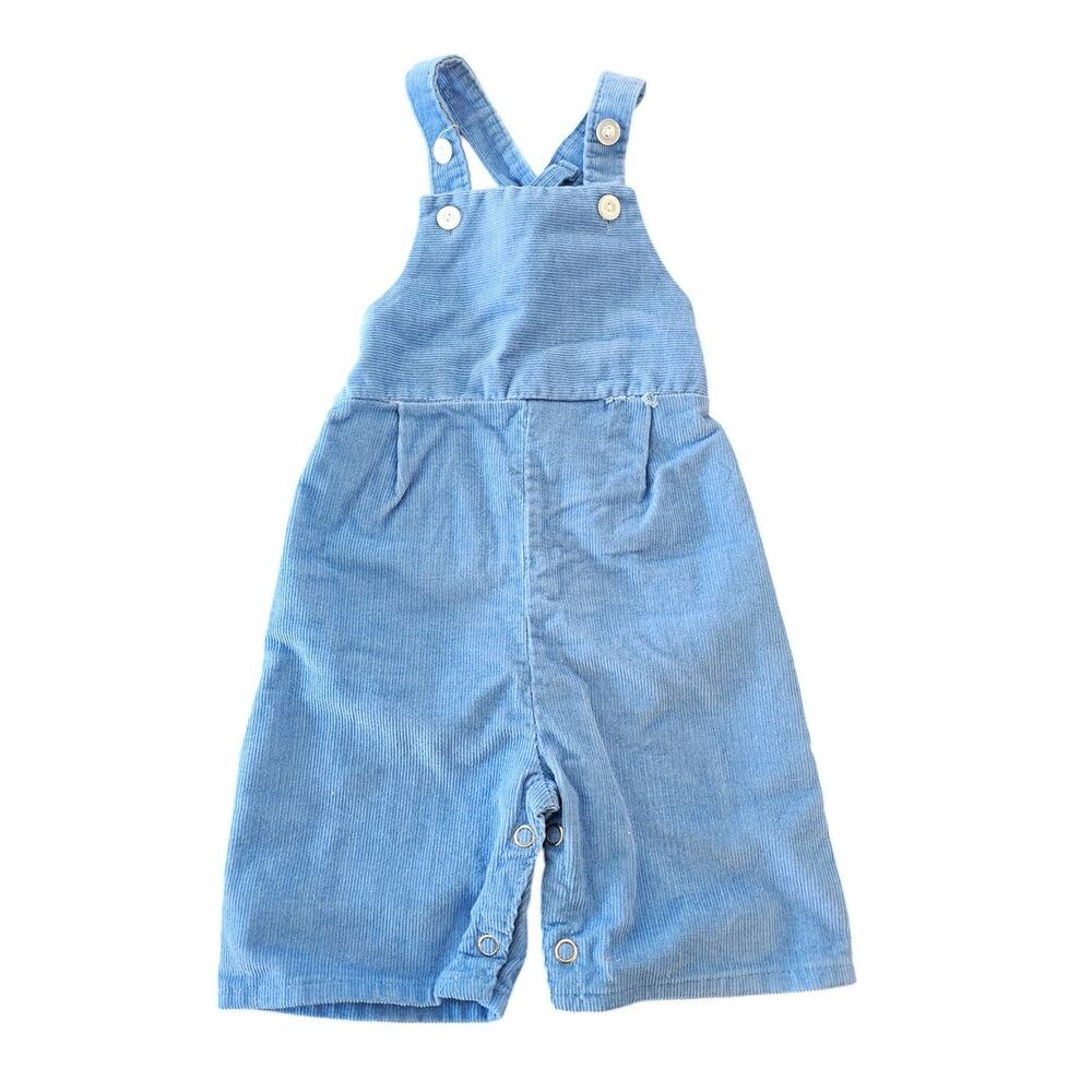 Vintage 1970s Toddletime Baby Boys Sz 6-9M Corduroy Overalls Powder Blue